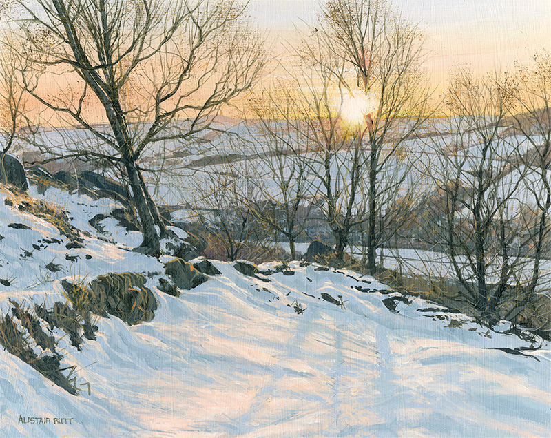 Cast shadows on the snow, Froggatt Edge