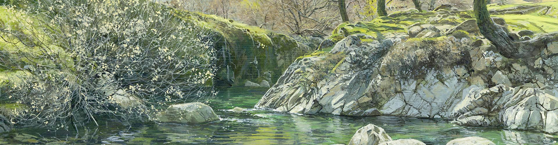 Alistair Butt oil painting of spring colour in the Langstrath valley, Cumbria